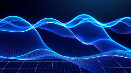3d illustration of abstract technology background with blue waves and lines.