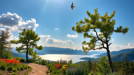 Landscape of Lake Baikal, Russia. Panoramic viewの写真素材