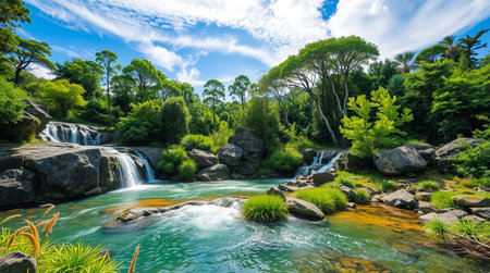 Beautiful waterfall in the park. Beautiful landscape of tropical forest.の写真素材