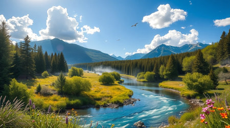 Landscape with a river in the Altai Mountains, Siberia, Russia