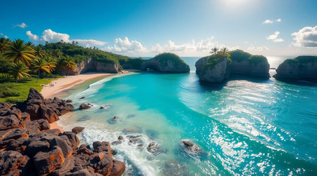 Panoramic view of the beautiful beachの写真素材