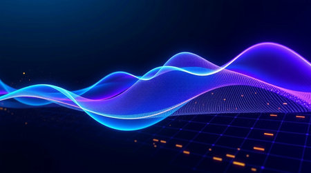 abstract background with blue and violet glowing lines, 3d renderの写真素材