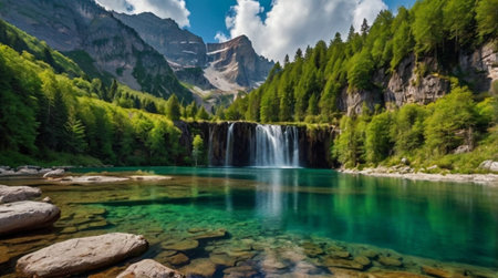 Waterfall in the Dolomites, Italyの写真素材