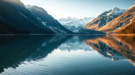 Mountains reflected in the calm waters of Lake Louise, Alberta, Canada