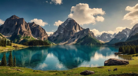 Panoramic view of Moraine lake in Banff National Park, Canada