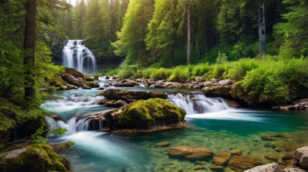 Waterfall in the forest. Waterfall in the Carpathian mountains.の写真素材
