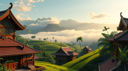 Rice terraces in Bali, Indonesia.の写真素材