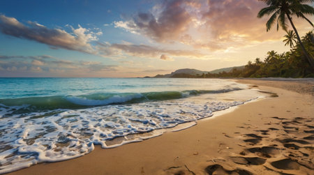 Tropical beach at sunset, Seychelles, Maheの写真素材