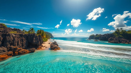 Panoramic view of beautiful beach at Seychelles.の写真素材