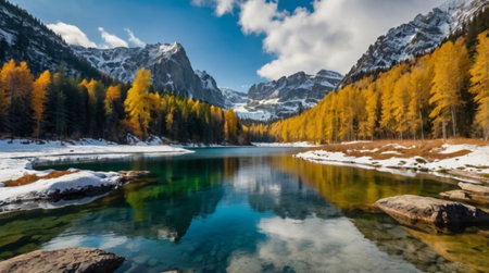 Landscape view of autumn alpine lake