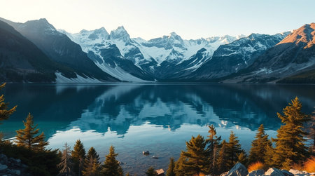 Mountains and lake in Banff National Park, Alberta, Canadaの写真素材