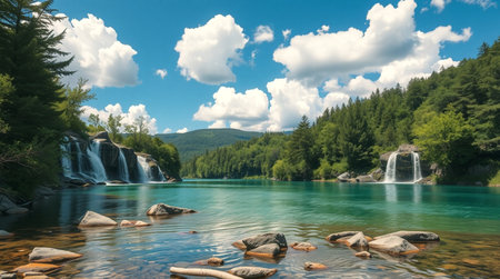 Panoramic view of Plitvice Lakes National Park in Croatiaの写真素材
