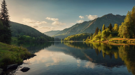 Mountain lake in the morning. Altai, Siberia, Russiaの写真素材