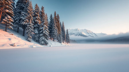 Fantastic winter landscape with snow covered fir trees. Dramatic wintry scene. Carpathian, Ukraine, Europe. Beauty world.の写真素材