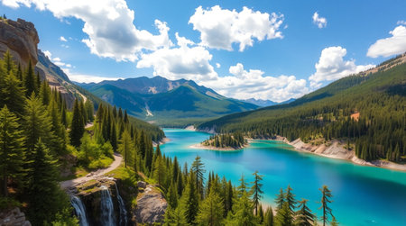 Beautiful turquoise lake in the mountains, Alberta, Canadaの写真素材