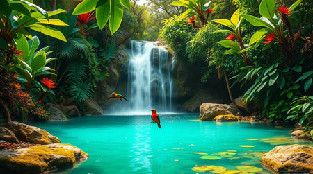 Tropical waterfall in the jungle, beautiful nature landscape background.の写真素材