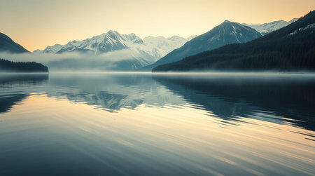 Mountains reflected in the lake. Canadian Rockies, Alberta, Canadaの写真素材