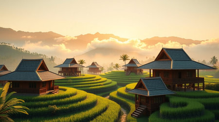Rice terraces. 3D renderingの写真素材