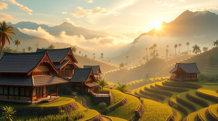 Rice terraces. 3D renderingの写真素材