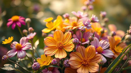 Close up of colorful flowers in the garden. Selective focus.