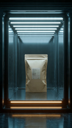 Coffee bag in an open refrigerator. 3D rendering.の写真素材