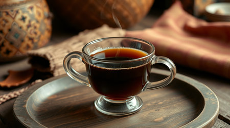 Coffee in a cup on an old background. Selective focus.の写真素材