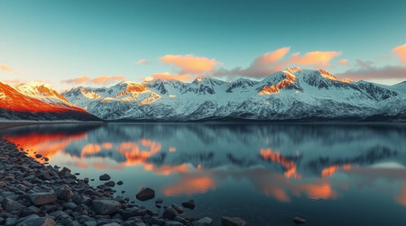 Mountains reflected in the lake. 3d render. Landscape.の写真素材