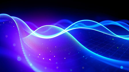 3d render of abstract blue background with glowing particles. Futuristic wave design.