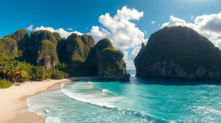 Panorama of a beautiful beach in the Andaman Sea, Thailandの写真素材