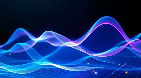 3d rendering of abstract technology background with glowing particles, lines and waves