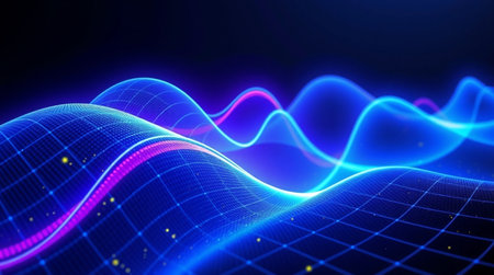 3d illustration of abstract technology background with glowing particles and lines.の写真素材