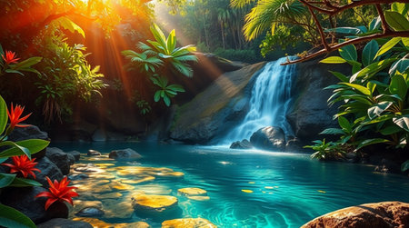 Waterfall in the tropical forest. Beautiful nature scene with waterfall.の写真素材