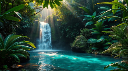 Beautiful waterfall in the tropical forest. Waterfall in the jungle.の写真素材