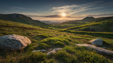 Sunset in the Peak District National Park, England, UK.の写真素材