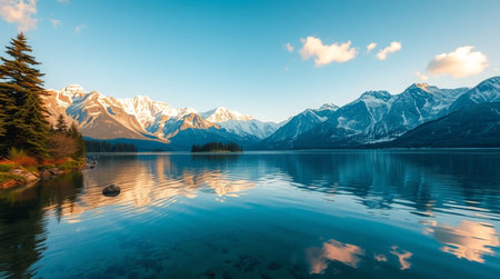 Mountains reflected in lake, New Zealandの写真素材