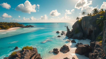 Panorama of beautiful beach Anse Lazio at Seychelles