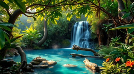 Beautiful waterfall in tropical forest. Waterfall in the jungle.の写真素材