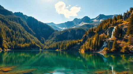 Panoramic view of Karagol (Black lake) in mountains, Italyの写真素材
