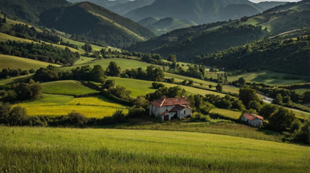Idyllic rural landscape in the Carpathian Mountains, Romaniaの写真素材