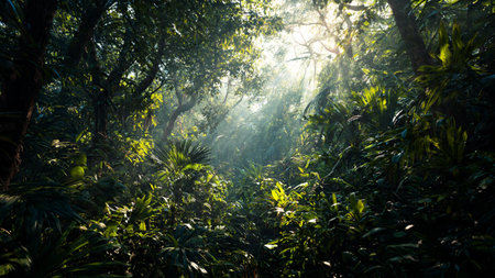 Sunlight in the jungle at Doi Inthanon National Park, Chiang Mai, Thailandの写真素材