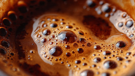 Coffee cup with foam and bubbles close-up macro shotの写真素材