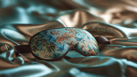 Sunglasses with floral pattern on silk background.の写真素材