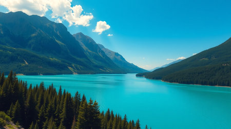 Panoramic view of Lake Louise, Banff National Park, Alberta, Canadaの写真素材
