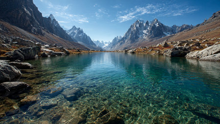 Mountain lake in Cordillera Huayhuash, Peruの写真素材