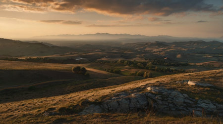 Sunset in Tuscany, Italy. View of the hills.の写真素材