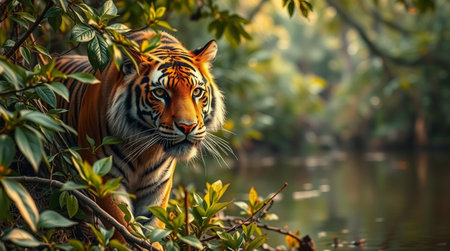 Tiger in the jungle. Wildlife scene from nature. Tiger in natural habitat.の写真素材