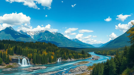 Panoramic view of the mountain river.の写真素材