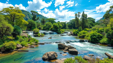 Panoramic view of the beautiful falls in New Zealandの写真素材