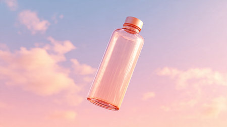 Plastic bottle on the sky background with filter effect retro vintage styleの写真素材