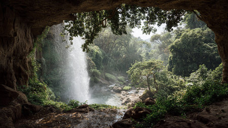 Waterfall in the jungle, Khao Yai National Park, Thailandの写真素材